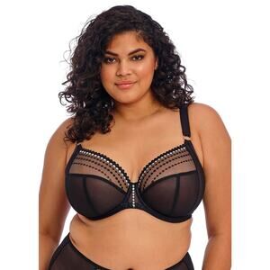 Elomi Women's 34L Black Matilda Plunge Bra Embroidered Convertible Strap G28-15